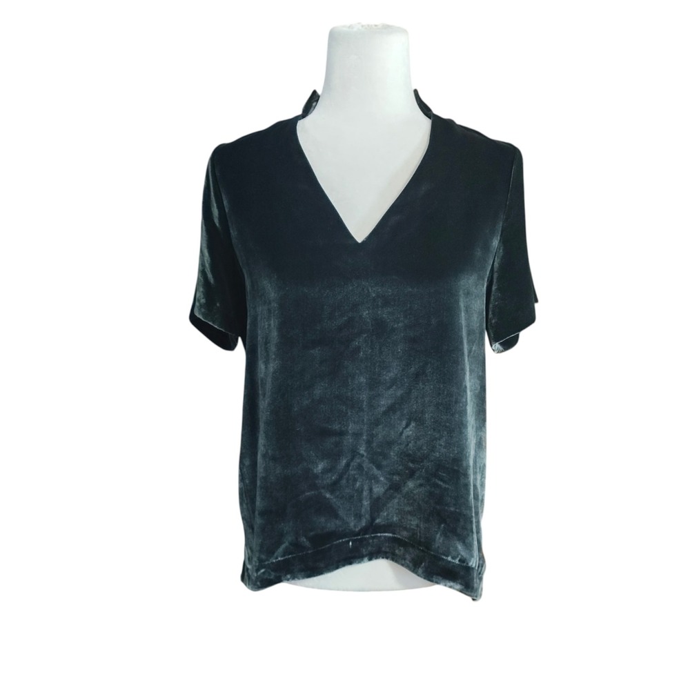 Madewell Womens Dark Green Silk Blend Velvet V-Neck Keyhole Back Top Size S